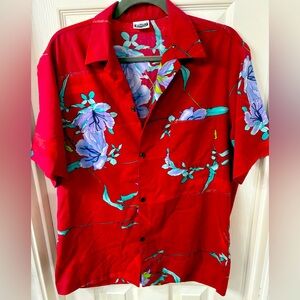 VINTAGE HAWAIIAN SHIRT-Napoli-Ohana Fabrics-size MED. Wood buttons